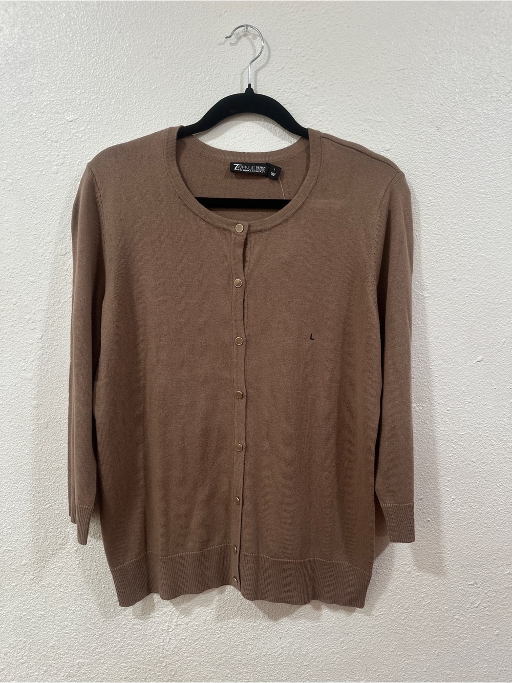 New York & Company Brown Crewneck Button Cardigan